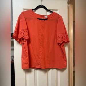 Salmon/Orange J.Crew Ruffle Sleeve Blouse